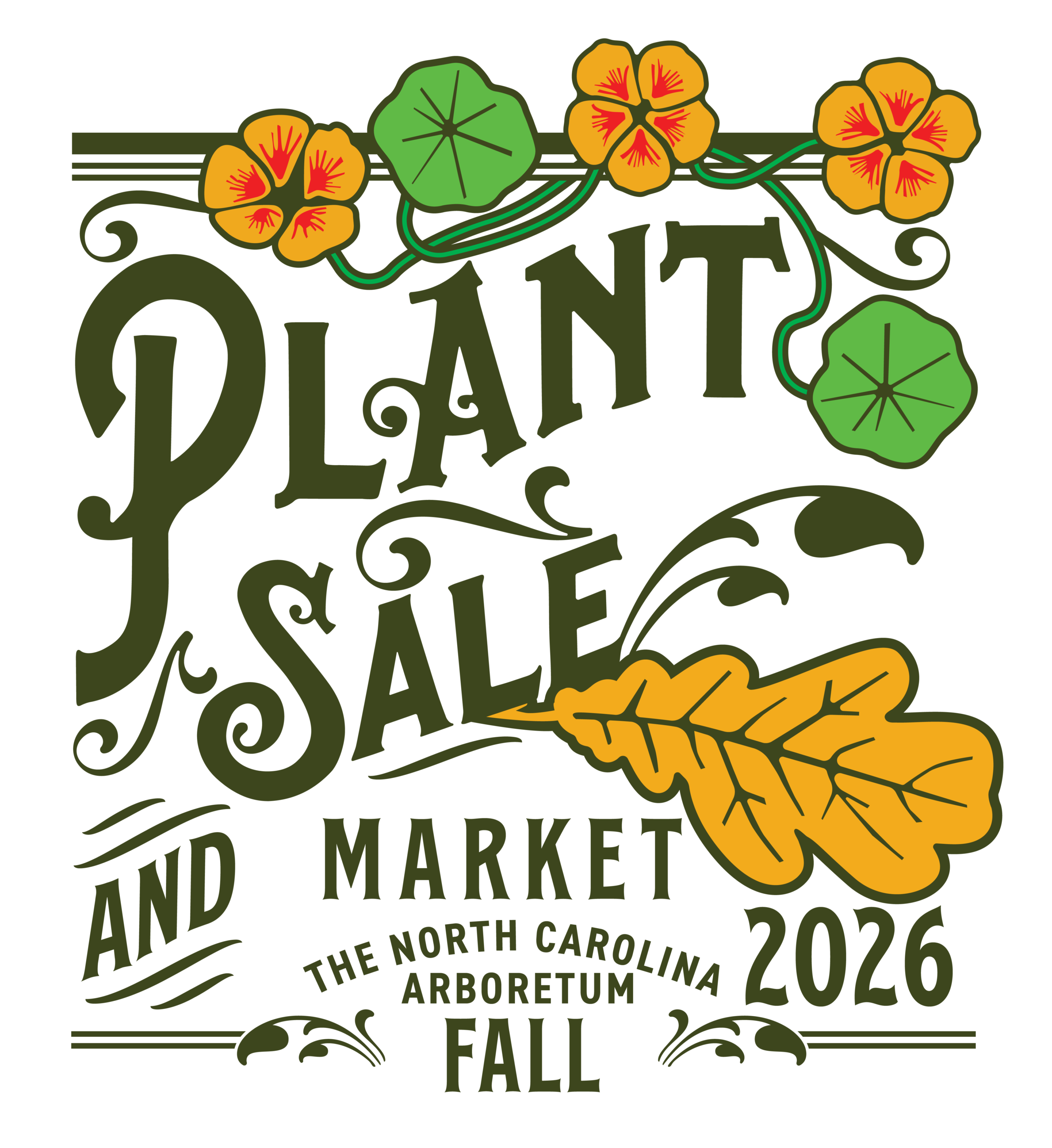 Fall Plant Sale graphic featuring orange and green flowers
