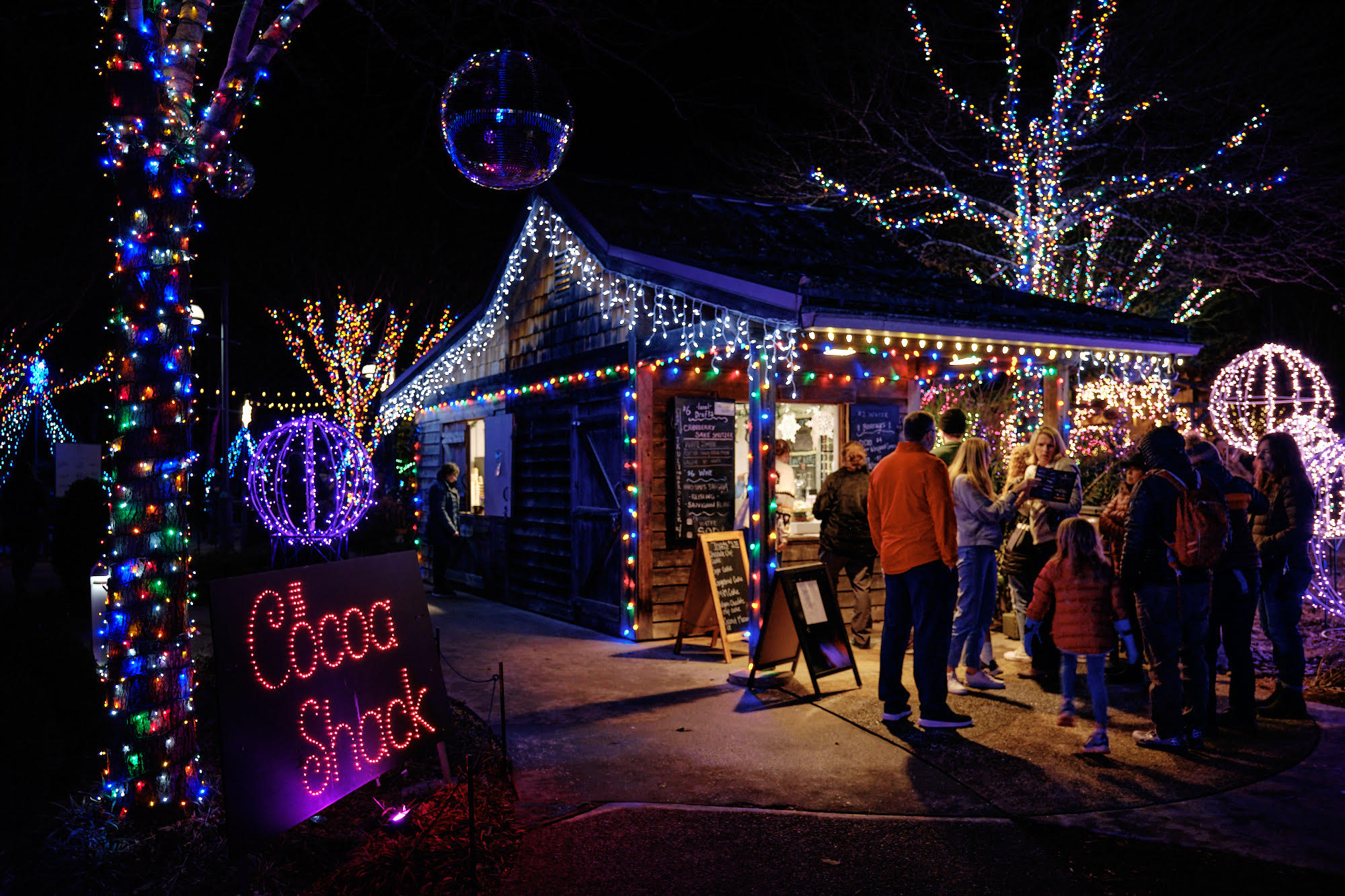 Guests line up to buy hot chocolate from the Cocoa Shack